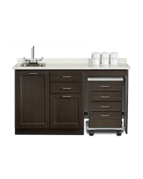 Clinton 58060R Fashion Finish 60" Wide Cart-Mate Cabinet with Right Side 4-Drawer Cart in Twilight Finish and White Carrara Countertop. NOTE: Supplies and Optional Sink Model 022 are NOT included.