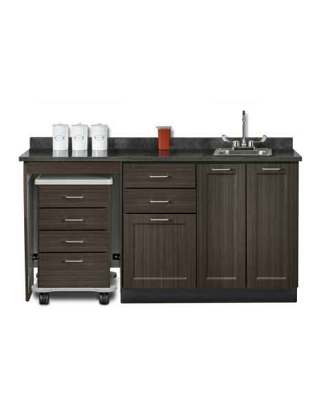 Clinton 58066L Fashion Finish 66" Wide Cart-Mate Cabinet with Left Side 4-Drawer Cart in Twilight Finish and Black Alicante Laminate Countertop. NOTE: Supplies and Optional Sink Model 022 are NOT included.