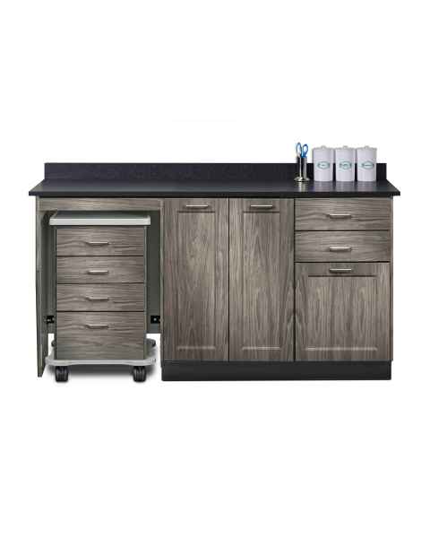 Clinton 58066ML Fashion Finish 66" Wide Cart-Mate Cabinet with Left Side 4-Drawer Cart, Middle Double Doors in Metropolis Gray Color and Graphite Talc Countertop (Sundry Jar Sold Separately; Organizer Holder and Scissors NOT Included)