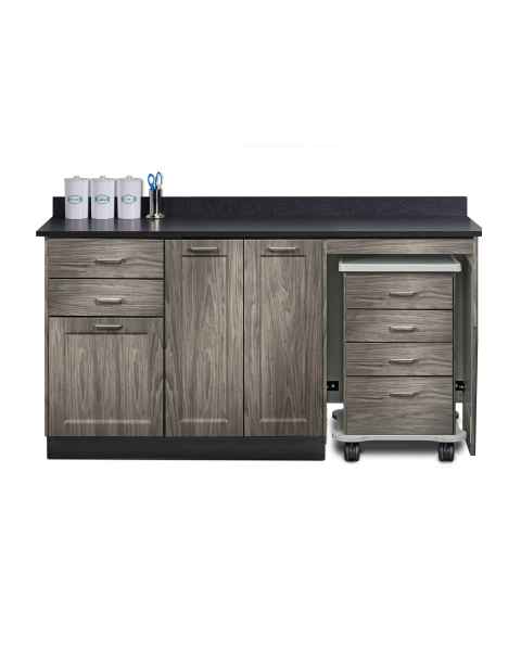 Clinton 58066MR Fashion Finish 66" Wide Cart-Mate Cabinet with Right Side 4-Drawer Cart, Middle Double Doors in Metropolis Gray Color and Graphite Talc Countertop (Sundry Jar Sold Separately; Organizer Holder and Scissors NOT Included)