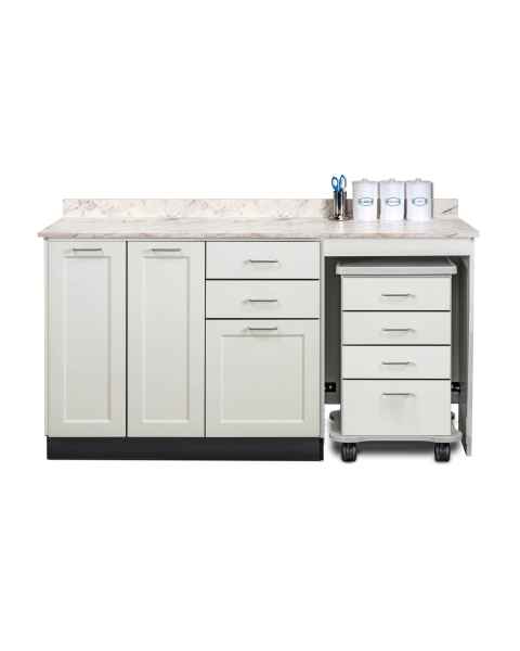 Clinton 58066R Fashion Finish 66" Wide Cart-Mate Cabinet with Right Side 4-Drawer Cart in Arctic White Color and Classic Marble Countertop (Sundry Jar Sold Separately; Organizer Holder and Scissors NOT Included)