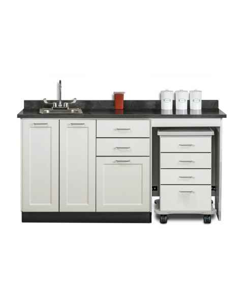 Clinton 58066R Fashion Finish 66" Wide Cart-Mate Cabinet with Right Side 4-Drawer Cart in Arctic White Finish and Black Alicante Laminate Countertop. NOTE: Supplies and Optional Sink Model 022 are NOT included.