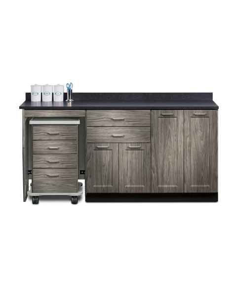 Clinton 58072L Fashion Finish 72" Wide Cart-Mate Cabinet with Left Side 4-Drawer Cart, Right Side Double-Door in Metropolis Gray Color, and Graphite Talc Countertop (Sundry Jar Sold Separately; Organizer Holder and Scissors NOT Included)