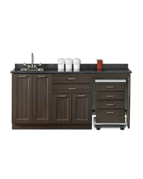 Clinton 58072R Fashion Finish 72" Wide Cart-Mate Cabinet with Right Side 4-Drawer Cart in Twilight Finish and Black Alicante Laminate Countertop. NOTE: Supplies and Optional Sink Model 022 are NOT included.