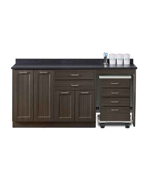 Clinton 58072R Fashion Finish 72" Wide Cart-Mate Cabinet with Right Side 4-Drawer Cart, Left Side Double-Door in Metropolis Gray Color, and Graphite Talc Countertop (Sundry Jar Sold Separately; Organizer Holder and Scissors NOT Included)