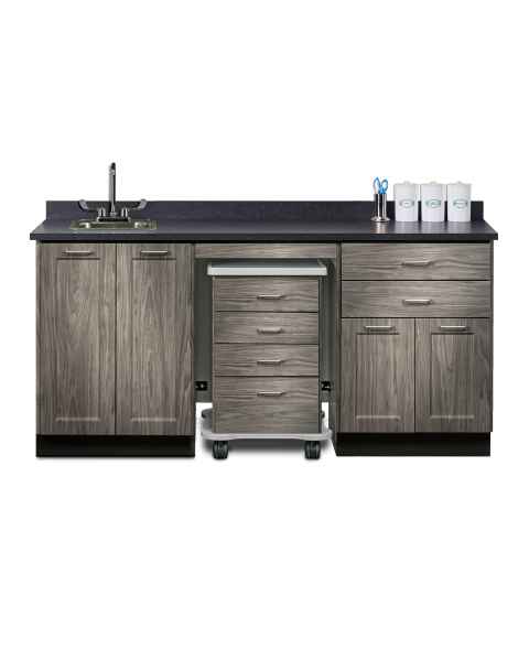 Clinton 58072SL Fashion Finish 72" Wide Cart-Mate Cabinet with Centered 4-Drawer Cart, Left Side Double Doors in Metropolis Gray Color and Graphite Talc Countertop (Sundry Jars, Sink, and Faucet Sold Separately; Organizer Holder & Scissors NOT Included)