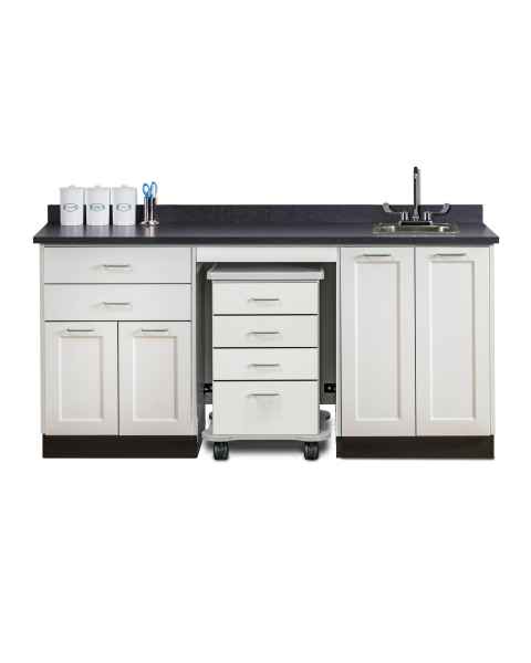 Clinton 58072SR Fashion Finish 72" Wide Cart-Mate Cabinet with Centered 4-Drawer Cart, Right Side Double Doors in Arctic White Color and Graphite Talc Countertop (Sundry Jars, Sink, and Faucet Sold Separately; Organizer Holder & Scissors NOT Included)