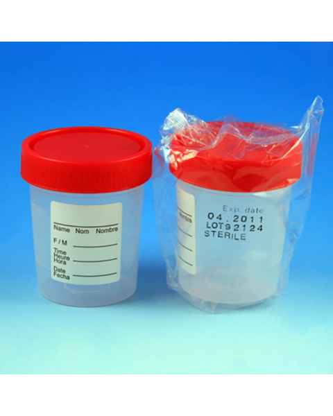 4oz Specimen Container with 1/4-Turn Screw Cap and Tri-Lingual ID Label - Sterile