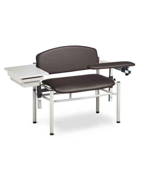 Clinton Model 6069-U SC Series Extra-Wide Padded Blood Drawing Chair with Padded Flip Arm and Drawer - Gunmetal Upholstery