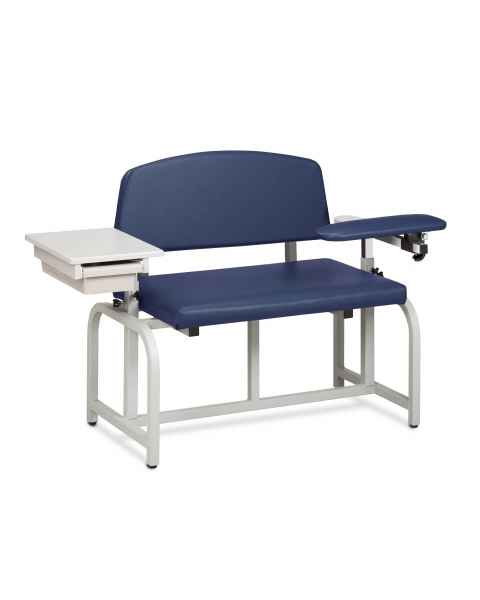 Clinton Model 66002B Lab X Series Bariatric Blood Drawing Chair with Padded Flip Arm and Drawer - Royal Blue