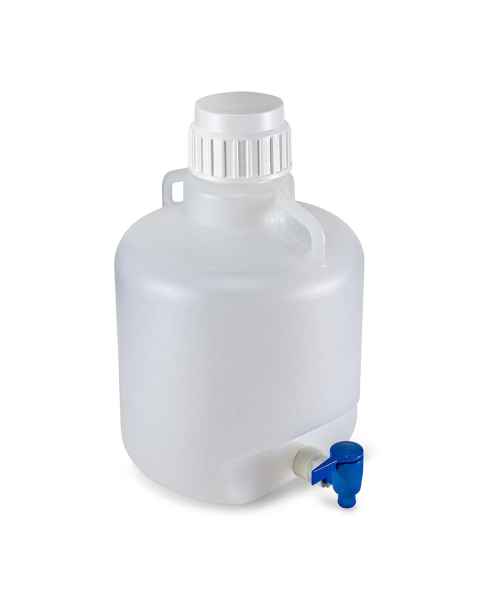 Globe Scientific 7350010 Diamond® RealSeal™ HDPE Round Carboy with Handles and Spigot - 10 Liter