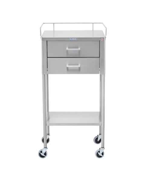 Blickman SS Anesthesia Utility Table with Guard Rail and Two Drawers
