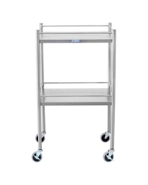 Blickman SS Utility Table with Four Sided Guard Rail and Two Shelves