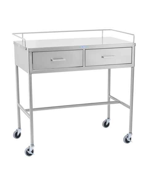 Blickman SS Utility Table with H-Brace, Guard Rail and Two Side by Side Drawers