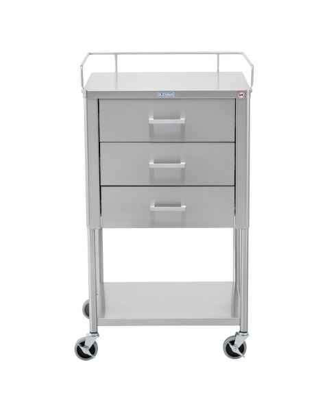 Blickman SS Anesthesia Utility Table with Guard Rail and Three Drawers