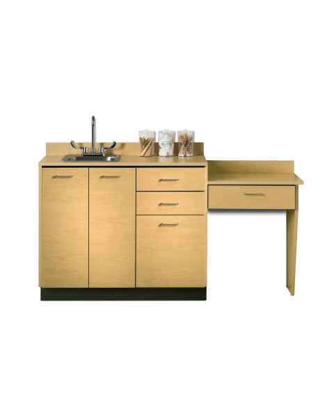 Clinton 8042-99 Maple Laminate 42" Wide Base Cabinet with 3 Doors, 2 Drawers, Sink and 1-Drawer Desk