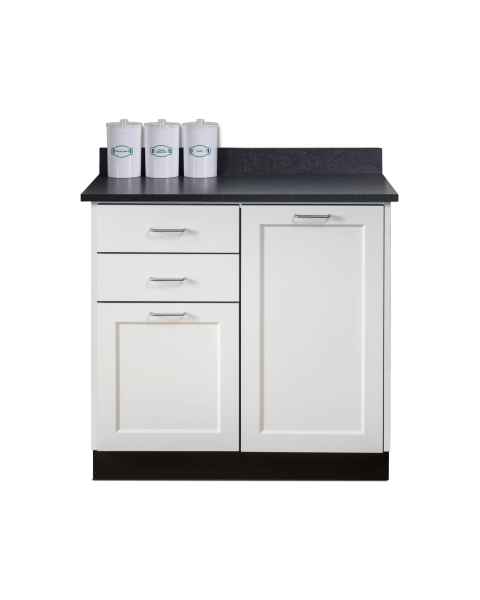 Clinton Model 8636 Fashion Finish Arctic White 36" Wide Base Cabinet with Graphite Talc Countertop (Sundry Jars Sold Separately)
