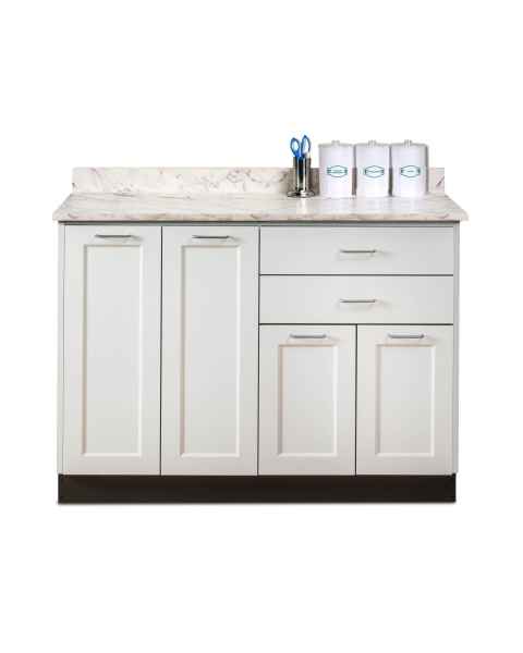 Clinton Model 8648 Fashion Finish Arctic White 48" Wide Base Cabinet with Classic Marble Countertop (Organizer Holder and Scissors NOT Included; Sundry Jar Sold Separately)