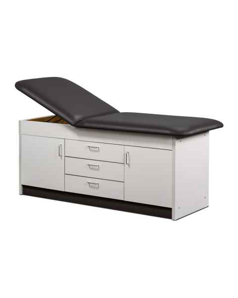 Clinton 91009 Series Cabinet Style Treatment Table with Two Closed Door and Center Drawer - Black Upholstery and Gray Laminate