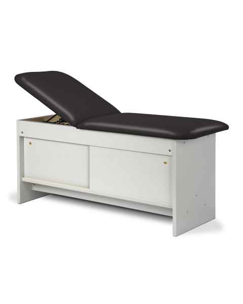 Clinton 91040 Series Panel Leg Treatment Table with Sliding Door - Black Upholstery and Gray Laminate