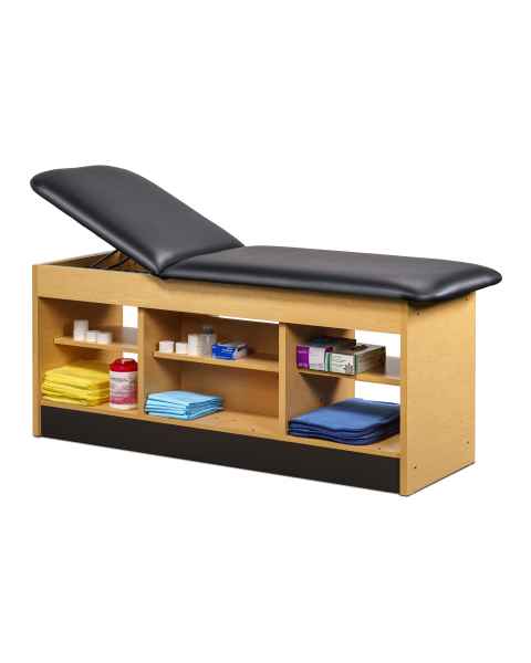 Clinton 98022 Series Cabinet Style Treatment Table with Open Access Storage - Black Upholstery and Maple Laminate (The Items in the Cabinets are Not Included.)