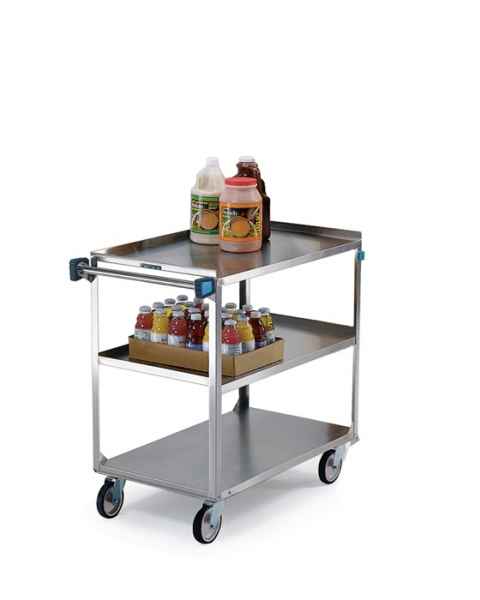 Lakeside SS Medium Duty Multi-Shelf Cart - 3 Edges Up 1 Down - Front Leg Bumper - 3 Shelves