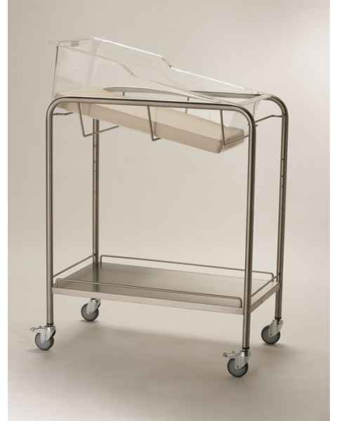 Stainless Steel Hospital Bassinet Carrier with Shelf & Guard Rail