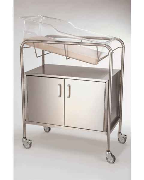 Stainless Steel Hospital Bassinet Carrier with 2-Door Cabinet