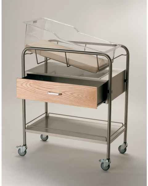 Stainless Steel Bassinet with Wood Front Drawer & Bottom Shelf