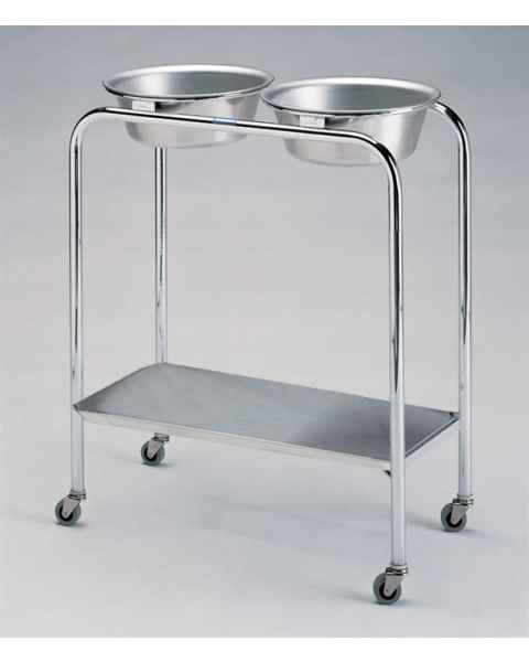 Pedigo Stainless Steel Double Basin Stand With 2 Stainless Steel Basins & Lower Shelf