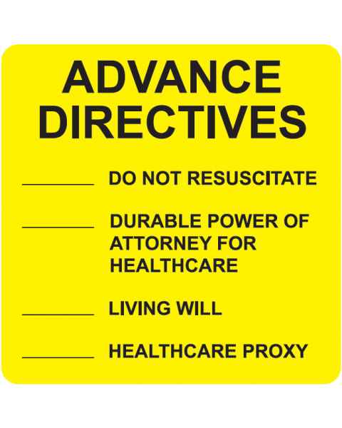 ADVANCE DIRECTIVES Label - Size 2 1/2"W x 2 1/2"H - Fluorescent Yellow