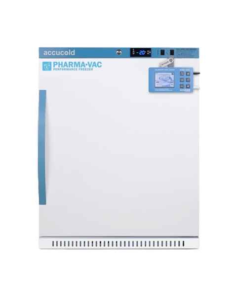 Accucold AFZ5PVBIADADL2B Pharma-Vac Performance Series ADA Height Vaccine Freezer with Digital Data Logger, 4 Wire Shelves, Right Handle Solid Door - 4 Cubic Feet, Front View