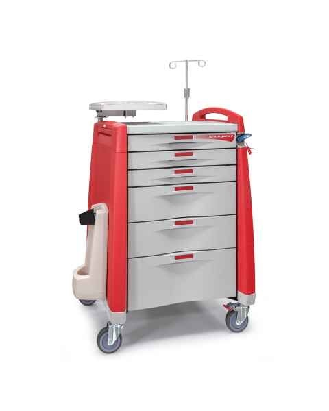 Capsa AM10MC-ER-B-STK Quickship Avalo Emergency Cart - Red, 6 Drawers ( D321), Breakaway Lock (Tamper Evident Seal NOT included)