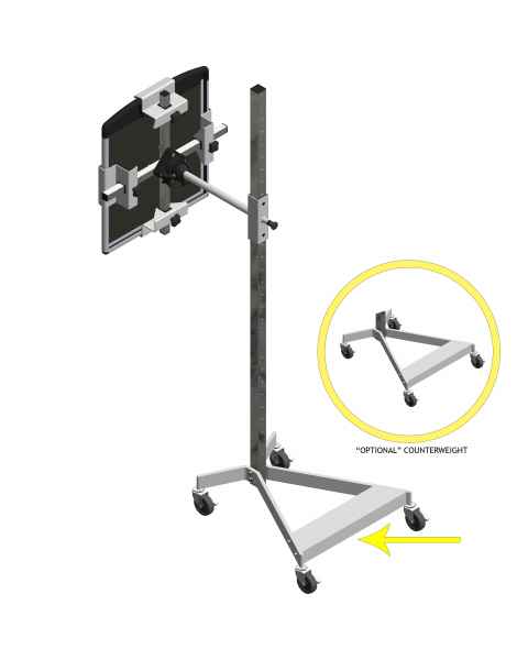 RC Imaging A.MPPKIT Optional Counter Weight Kit is shown with Mobile Positioner Pro, DR Panel, and DR Panel Protector, all are sold separately.