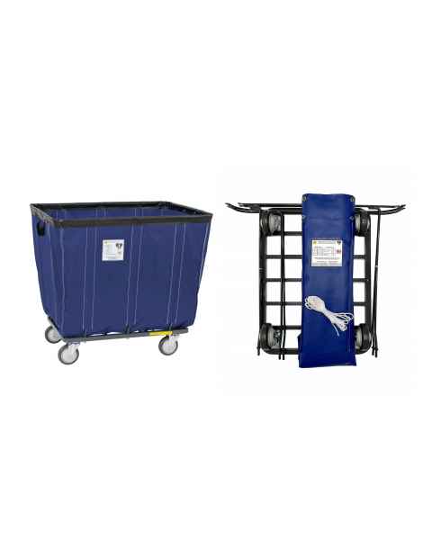 R&B Wire Antimicrobial Knocked-Down Vinyl Basket Truck with 4 Swivel Casters, Navy - Assembled and Disassembled