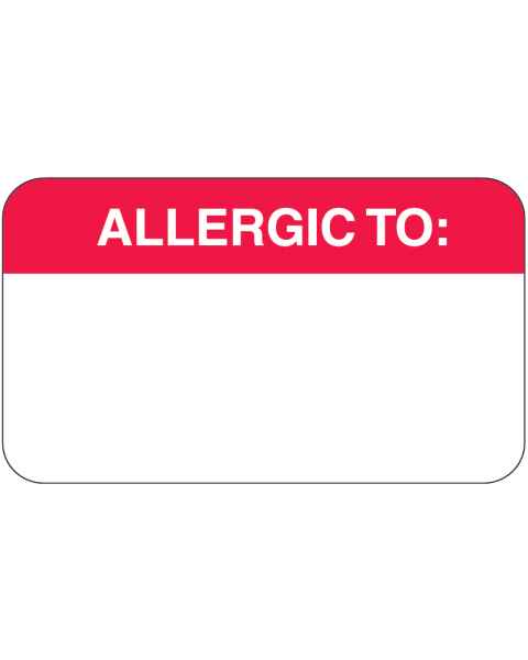 ALLERGIC TO Label - Size 1 1/2"W x 7/8"H - Box of 500
