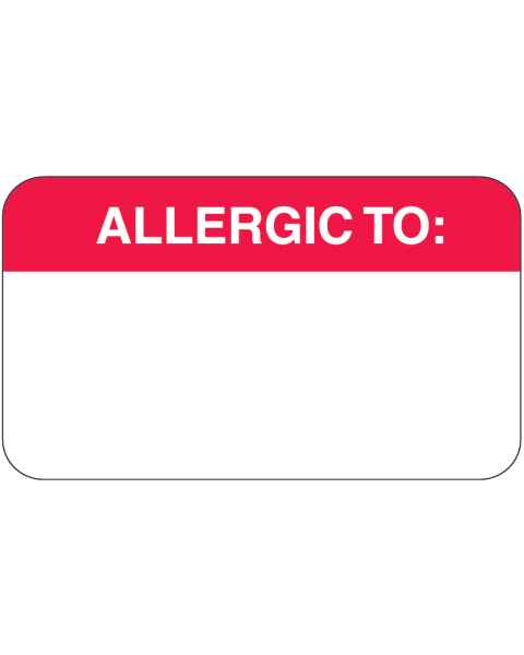 ALLERGIC TO Label - Size 1 1/2"W x 7/8"H - Box of 500