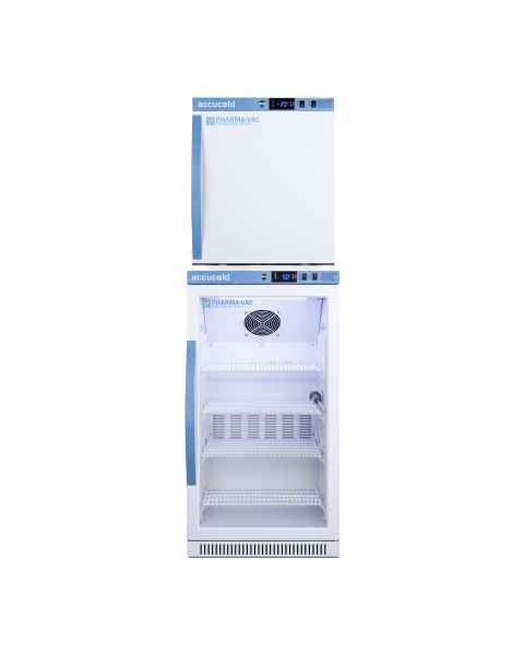 Accucold ARG31PVBIADA-AFZ1PVSTACK Pharma-Vac Performance Series All-Refrigerator/All-Freezer Combination with StackRack, Right Handle Door, 4.23 Cubic Feet Total Capacity - Front View