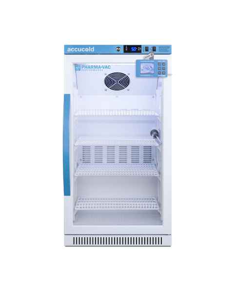 Accucold ARG31PVBIADADL2B Pharma-Vac Performance Series ADA Height Vaccine Refrigerator with Digital Data Logger, 4 Wire Shelves, Right Handle Glass Door, 2.83 Cubic Feet - Front View