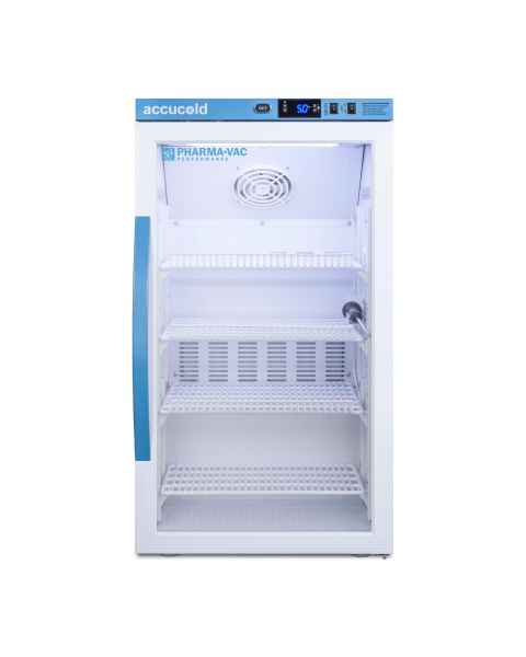 Accucold ARG3PV Pharma-Vac Performance Series Counter Height Vaccine Refrigerator with 4 Wire Shelves, Right Handle Glass Door, 3 Cubic Feet - Front View