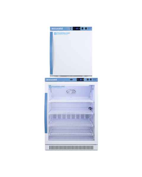 Accucold ARG6PV-AFZ1PVSTACK Pharma-Vac Performance Series All-Refrigerator/All-Freezer Combination with StackRack, Right Handle Door, 7.4 Cubic Feet Total Capacity - Front View