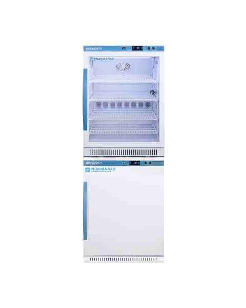 Accucold ARG6PV-AFZ5PVBIADASTACK Pharma-Vac Performance Series All-Refrigerator/All-Freezer Combination with StackRack, Right Handle, 9.88 Cubic Feet Total Capacity - Front View
