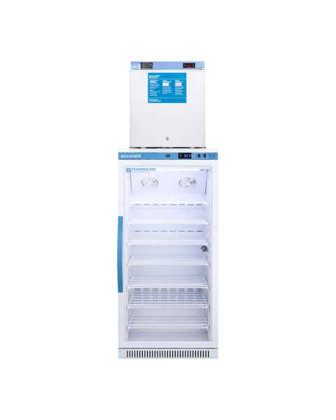 Accucold ARG8PV-FS24LSTACKMED2 Pharma-Vac Performance Series All-Refrigerator/MED2 Series All-Freezer Combination with StackRack, Right Handle Door, 9.4 Cubic Feet Total Capacity - Front View