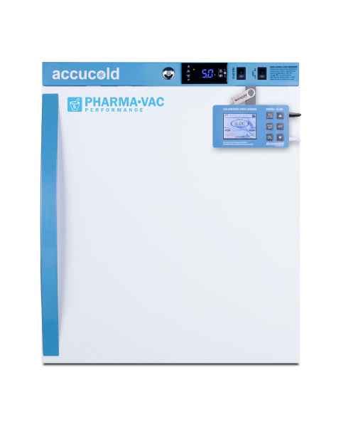 Accucold ARS2PVDL2B Pharma-Vac Performance Series Compact Vaccine Refrigerator with Digital Data Logger, 2 Wire Shelves, Right Handle Solid Door, 2 Cubic Feet - Front View