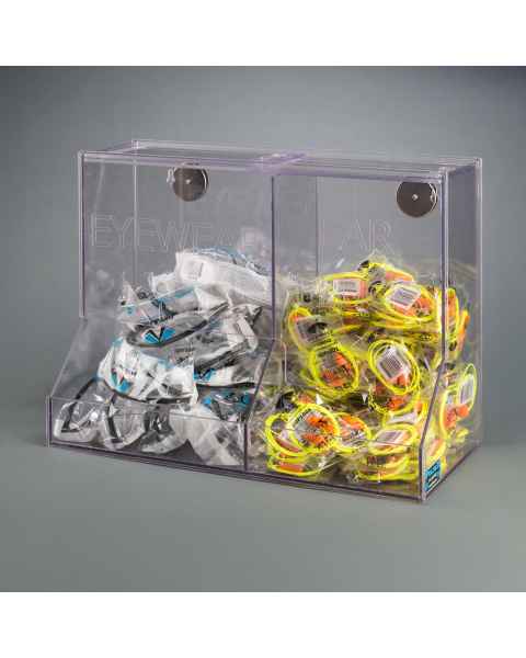 Poltex BLKEYEEAR-W Dual Compartment PPE Bulk Dispenser for Eyewear and Earplug - Wall Mount (Consumables are Not Included)