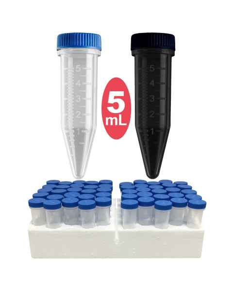 MTC Bio Five-O 5mL MacroTube Sterile Centrifuge Tubes with Screw Caps in Foam Rack - Natural (C2540) & Opaque Black (C2540-OB)