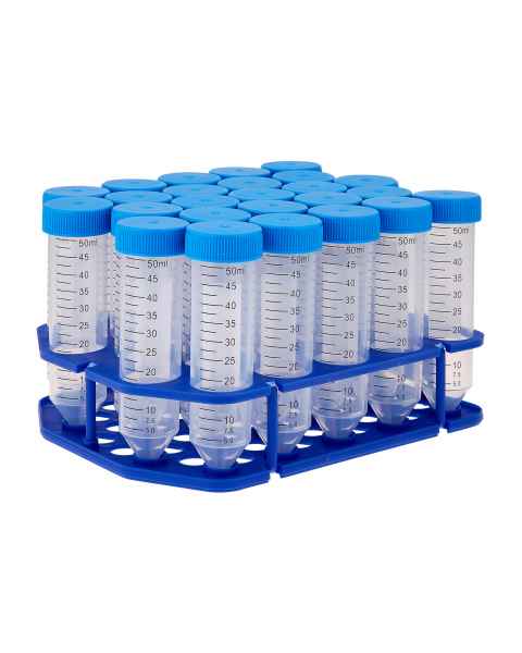MTC Bio C2608 Centrifuge Tube with Flat Screw Cap, Sterile, 50 mL - on an Eco-Plastic Rack