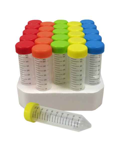 MTC Bio C2750 SpectraTube 50mL Sterile Centrifuge Tube Flat Rainbow Screw Cap in Foam Rack