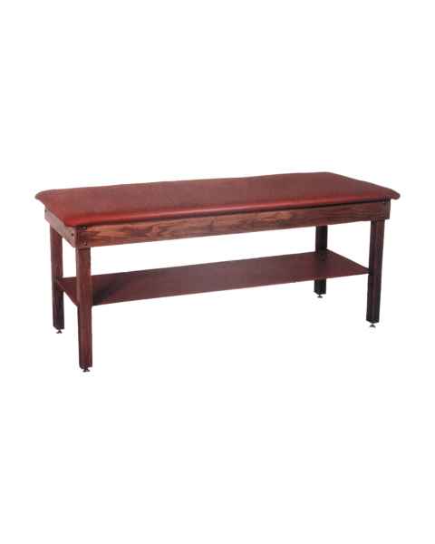 CanDo&reg; Fixed Height Hardwood Treatment Table with Flat Top, H-Brace, and Shelf