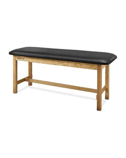 CanDo® Treatment Table with Flat Top and H-Brace (Shown in Black Upholstery and Natural Wood Finish)